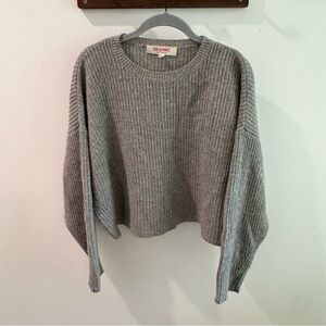 Organic John Patrick Grey Cropped Ribbed Knit Sweater Cashmere Wool Blend Small